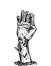 Hand of the dead. Halloween creeping zombie concept. Drawn engraved doodle sketch. Mystical Vector illustration for