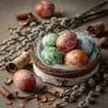 Hand-Decorated Easter Eggs in a Nest Royalty Free Stock Photo