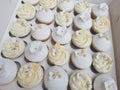 Hand decorated gold anniversary wedding cupcakes