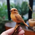 Handmade Wood Carving: Meticulous Realism Sparrow Figurine