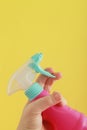 Hand detailing a container of cleaning product Royalty Free Stock Photo