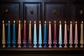 hand-dipped candles arranged in a row for hanukkah