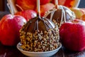 Hand Dipped Caramel Apples with Nuts and Chocolate Royalty Free Stock Photo