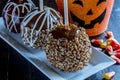 Hand Dipped Caramel Apples with Nuts and Chocolate Royalty Free Stock Photo