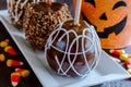 Hand Dipped Caramel Apples with Nuts and Chocolate Royalty Free Stock Photo