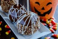 Hand Dipped Caramel Apples with Nuts and Chocolate Royalty Free Stock Photo