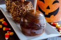 Hand Dipped Caramel Apples with Nuts and Chocolate Royalty Free Stock Photo