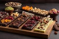 hand-dipped gourmet chocolate bar with assortment of toppings, including toasted nuts and dried fruit