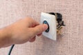 Hand disconnects or connects the plug to a broken outlet, risk of electric shock