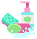 Hand and dish washing set. Soap and sponge icon Royalty Free Stock Photo