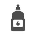 Hand dishwashing liquid silhouette icon with a drop label. Flat cartoon design. Bottle detergent. Vector illustration isolated on Royalty Free Stock Photo