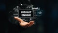 Hand Displaying Digital Insight Engine Interface with Data Graphics and Analysis Tools in Modern Business Context Royalty Free Stock Photo