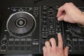 Hand of dj in action. Music background, banner. Modern technologies Royalty Free Stock Photo