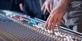 Hand of dj on the soundmixer in the nightclub Royalty Free Stock Photo