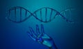 hand with dna human helix molecules cell, research of science biological,man with blood structure genome