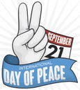 Peace Gesture with Calendar and Ribbon for International Peace Day, Vector Illustration