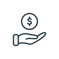 Hand with Dollar Coin line icon. Charity and Donation Concept. Financial Help for Needy. Sponsorship Supporter Linear Royalty Free Stock Photo