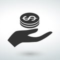 hand and dollar icon on a white background