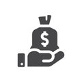 Hand with dollar money bag vector icon Royalty Free Stock Photo