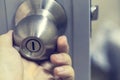 Hand on door knobs, Open door knobs Royalty Free Stock Photo