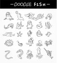 Hand draw aquarium fish icons set