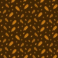 Hand Draw Autumn Oak Leaves Acorns and pine Cones Pattern. Vector Endless Background of Orange and Brown leaf fall