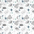 Hand draw beautiful flower with branch seamless pattern