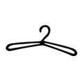 Hand-draw black outline vector illustration of metal retro coat hanger isolated on a white background