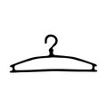 Hand-draw black outline vector illustration of metal retro coat hanger isolated on a white background