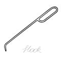 Hand-draw black vector illustration of metallic locksmith tool isolated on a white background with lettering hook