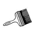 Hand-draw black vector illustration of a paintbrush with wooden handle isolated on a white background