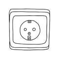 Hand-draw black vector outline illustration of one electric socket isolated on a white background Royalty Free Stock Photo