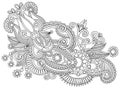 Hand draw black and white line art ornate flower