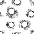 Hand draw black and white sun beam. Vector seamless pattern. Royalty Free Stock Photo