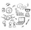 Hand draw business doodles with varieties of business icons and words set on white background.Concept for business idea,startup