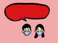 Hand draw cartoon Asian boy and girl wearing medical mask concept for prevent and be protection from coronavirus. Cartoon isolated Royalty Free Stock Photo