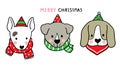 Hand draw cartoon cute Merry Christmas, Dogs and scarf vector.