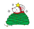 Hand draw cartoon cute Merry Christmas, Mouse and light tree Christmas vector. Royalty Free Stock Photo