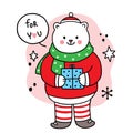 Hand draw cartoon cute Merry Christmas, Polar bear and gift box vector. Royalty Free Stock Photo