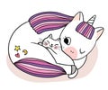 Hand draw cartoon cute unicorn hugging cat vector.