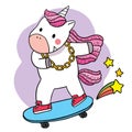 Hand draw cartoon cute Unicorn playing sketch board vector.