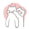 Hand draw cartoon cute Valentine day, Lovely couple white cats together vector.