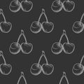 Hand draw cherries seamless pattern. Engraving style Royalty Free Stock Photo