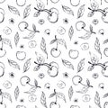 Hand draw cherry seamless pattern background wallpaper. Cute seamless pattern with cherries. Vector seamless pattern with cherry Royalty Free Stock Photo