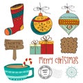 Hand draw Christmas items collection isolated on white background. Vector Royalty Free Stock Photo