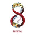 Hand draw creative 8march womens day celebration card design