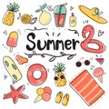 hand draw cute doodle icon summer collection flat vector illustration