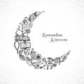 Hand draw decorative ramadan kareem moon sketch card design