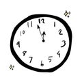 Hand draw doodle Circle analog clock line art black and white style