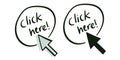 hand-draw doodle click here with cursor pointer vector